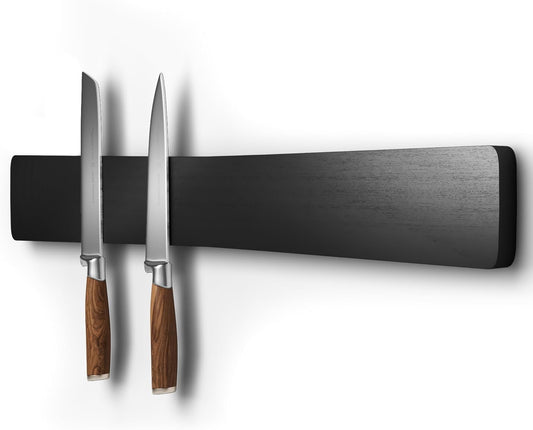 Magnetic Knife Holder for Wall, Acacia Wood Knife Magnetic Strip No Drill Knife Magnet Storage Bar Magnetic Tool Key Holder Strip for Kitchen Utensil Organizer (Black, 16 Inch)