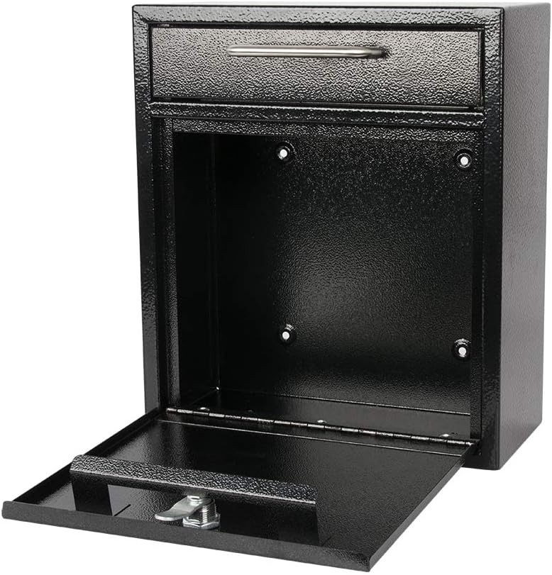 KYODOLED Steel Key Lock Mail Boxes for Outside, Locking Wall Mount Mailbox, Security Key Drop Box,12H x 10.51L x 4.68W Inches, Black Large