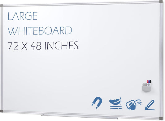 SWANCROWN 72" x 48" Dry Erase Board, Magnetic White Board for Wall, Large Marker Whiteboard with a Long Pen Tray for Class and Office