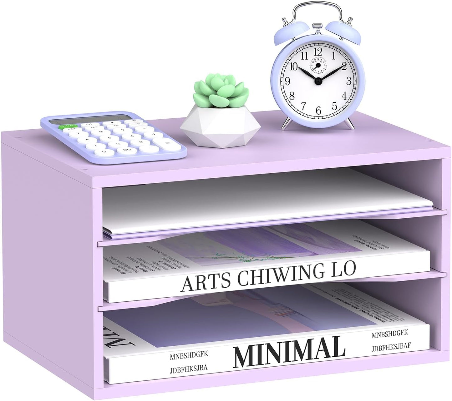 SUPEASY Wood Desk Organizer, 3 Tier Paper File Organizer for Desk, Wooden Desktop Organizer, Paper Letter Literature Mail Sorter, for Office School & Home Organization, Purple