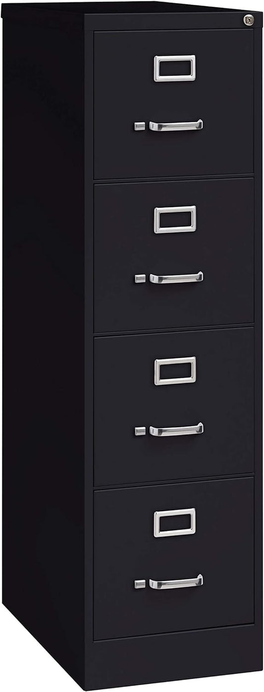 Commercial 4 Drawer Letter Width Vertical File Cabinet, 25" Deep - Black