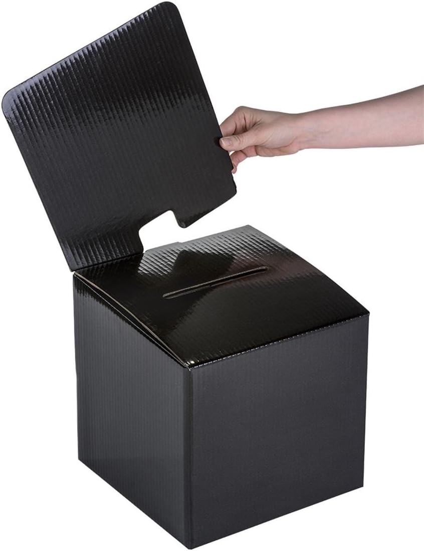 Displays2go WCBBBK Cardboard Ballot Box, Set of 10, Countertop Suggestion Box with Sign Header, Black