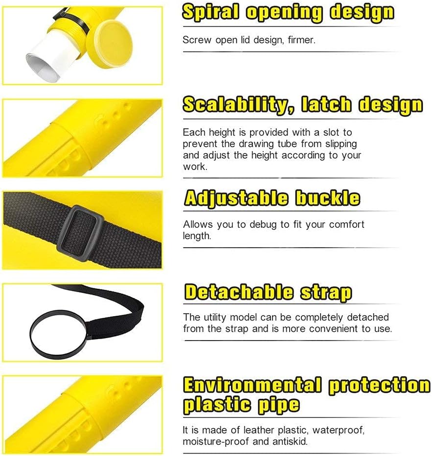 DEWEL Document Tube,Plastic Expanding Poster/Art/Document Storage Tube 24.5 to 40 inches Adjustable with Carrying Strap Waterproof and Light-Resistance Telescoping Carrying Case (Yellow-Large Size)