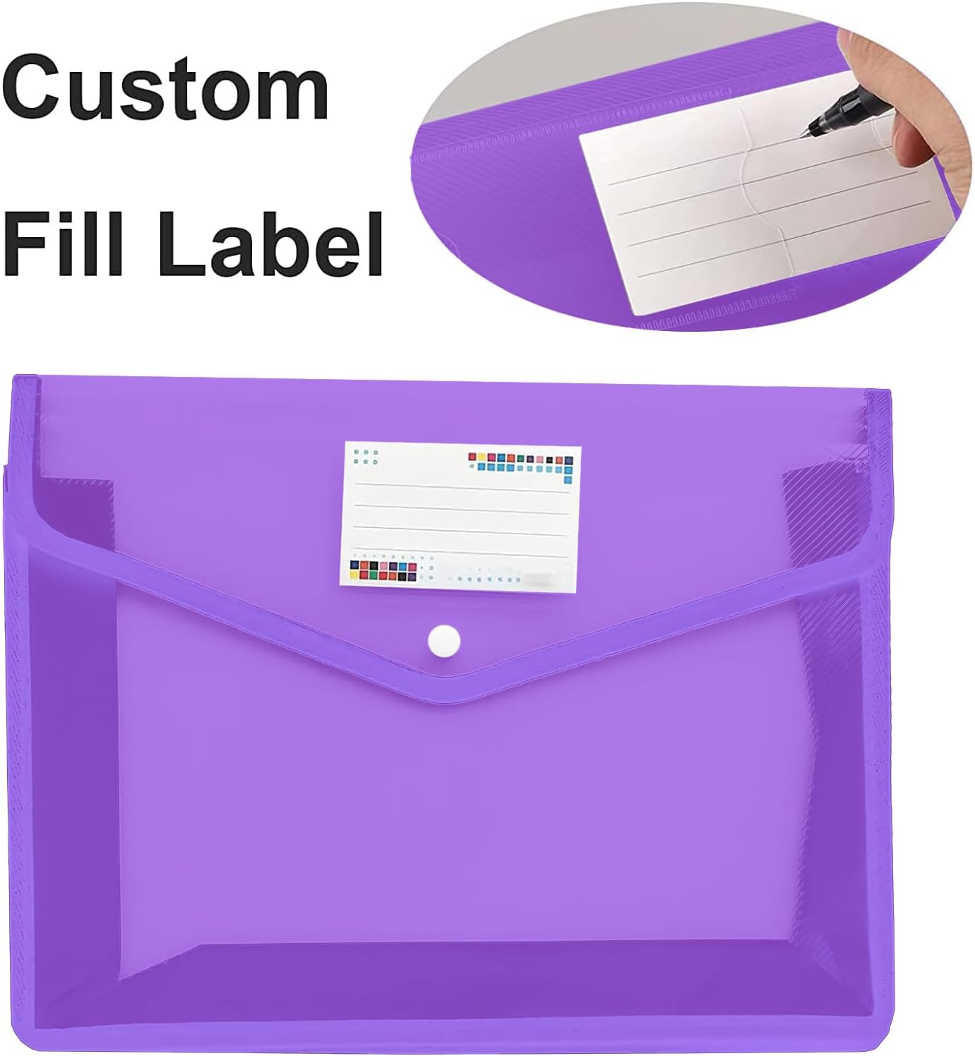 YoeeJob Plastic File Folders Legal Size Expandable Document Folder with Snap Button Closure, A4 Expanding File Wallet Envelopes Pouch with Label Pocket, 2 Packs, Purple