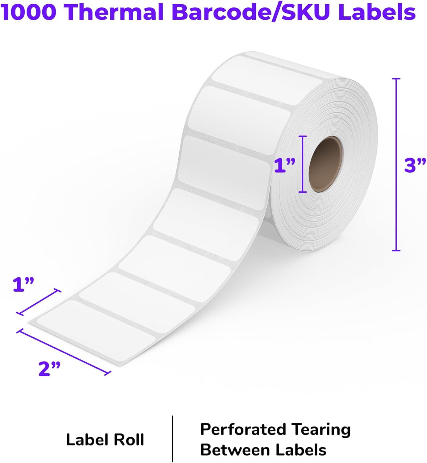 Rollo Direct Thermal 2x1 Barcode Labels - Roll of 1,000 Thermal Labels for Shipping (Commercial Grade Stickers)