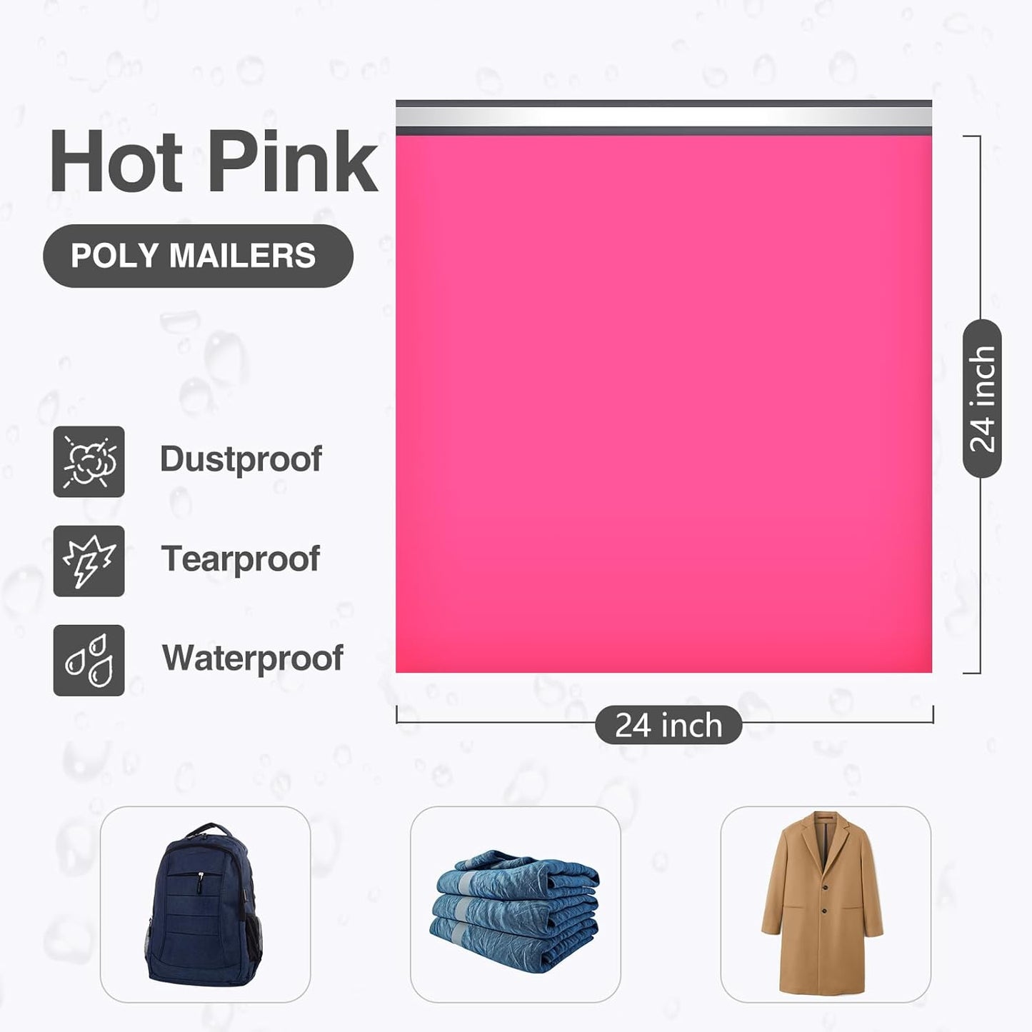 UCGOU Poly Mailers 24x24 Inch Hot Pink 100 Pack Extra Large Shipping Bags Strong Thick Mailing Envelopes Self Seal Adhesive Waterproof and Tear Proof Boutique Postal for Clothing Quilt and More