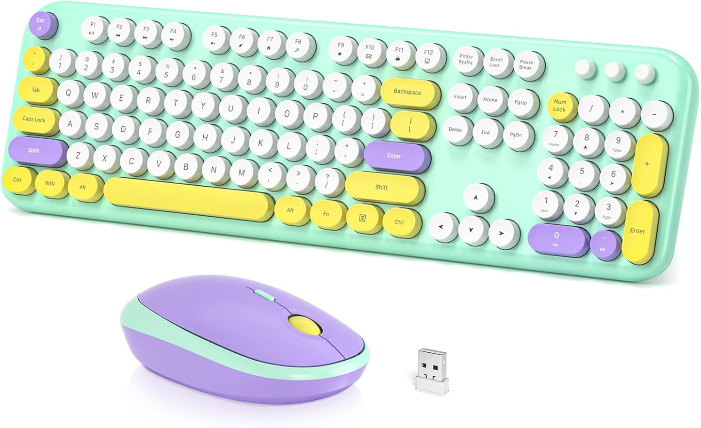 Wireless Keyboard and Mouse Combo, Typewriter Full Size Keyboard with Number Pad and 2 in 1 USB Connected Mouse Plug Play for Windows 7/8/10, Laptop, Desktop, PC, Computer