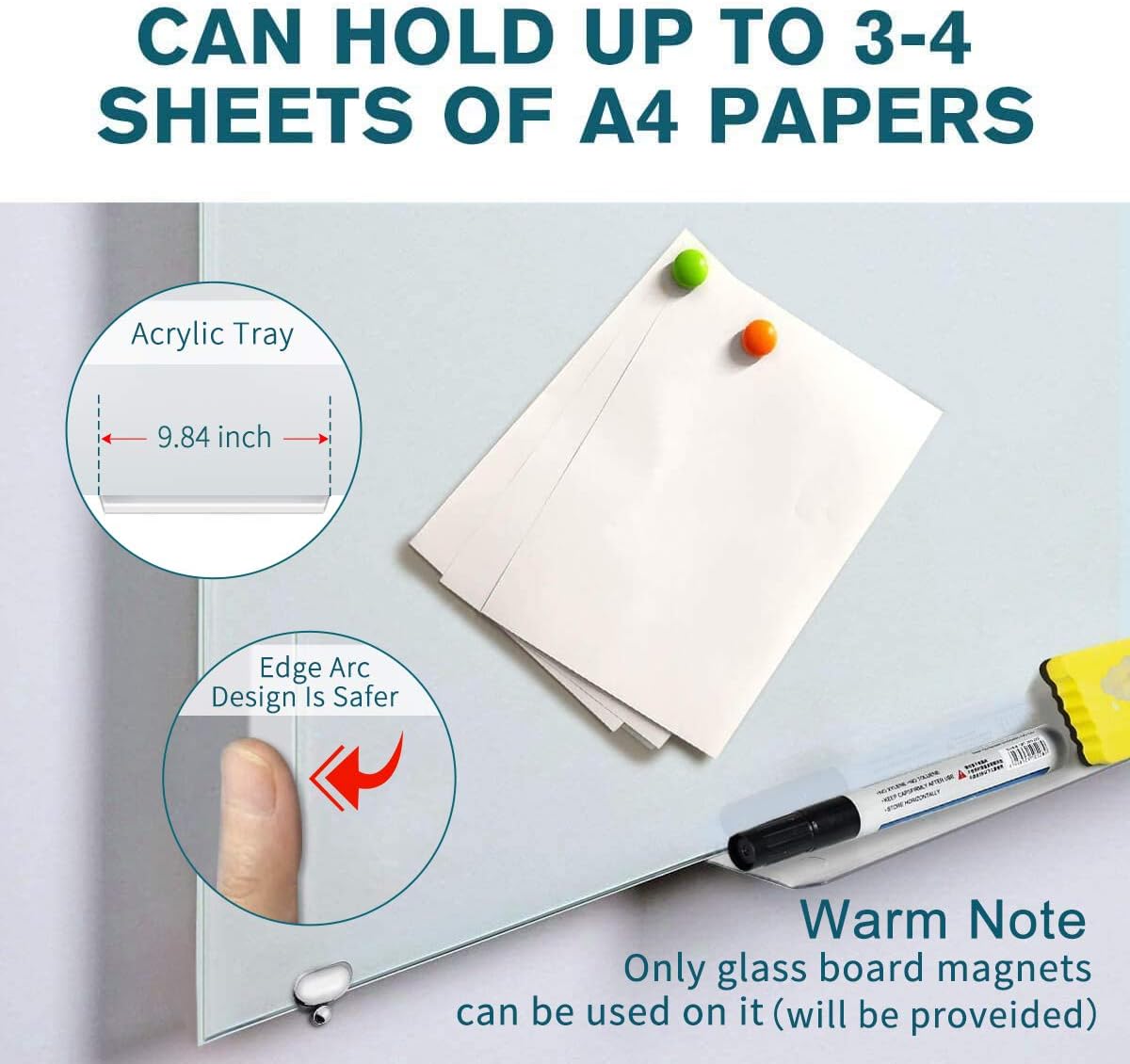 2-in-1 Magnetic Glass White Board 60'' x 48'' Extra Large Splicing Tempered Glass Whiteboard, 4' x 5' Frameless Big Glass Dry Erase White Board for Wall, Office, Home