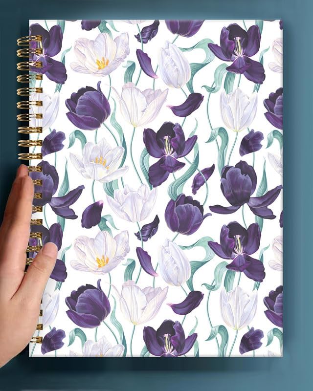 Spiral Journal Notebook,A5 Hardcover Lined Journals for Women Girl 6 x 8.3 in,120 Pages Thick Paper,Cute College Ruled Writing Notebook for Gifts Office Work School(Tulips Floral Leaf)