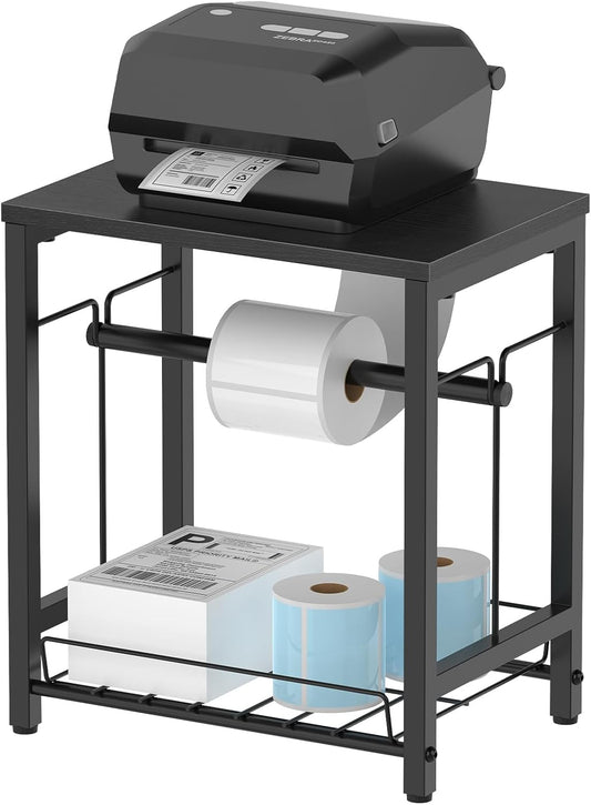 NANANARDOSO Label Holder for Thermal Printer with Basket,Wooden Label Holder for Shipping Label Printer,Sticker Roll Holder for Home, Office Small Business,Black