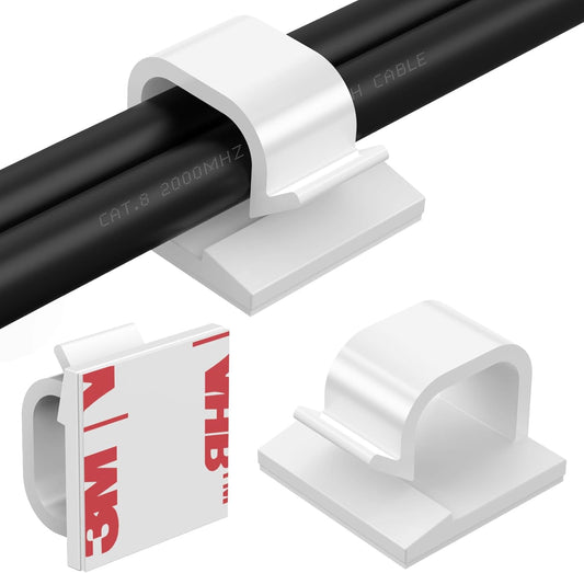 Large Cable Clips 40pcs with Strong Adhesive Tapes,Wire Holder Organizer Cord Management for Car, Office and Home (White- L04(40PCS))