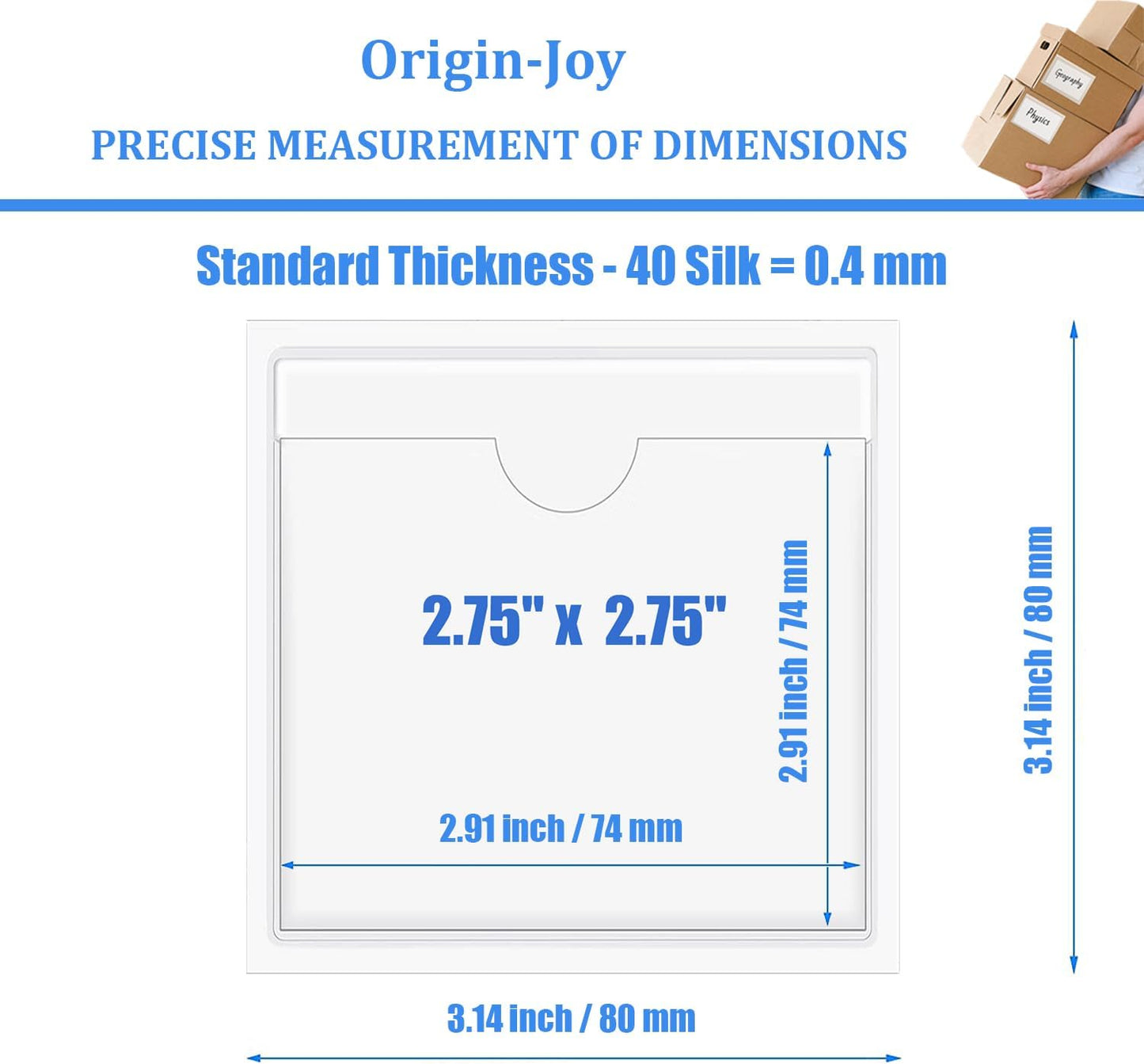 Origin-Joy 25 PCS Self-Adhesive Index Label Pockets, Clear Plastic Peel & Stick Card Holders with Top Open for Loading (2.75 x 2.75 inch)