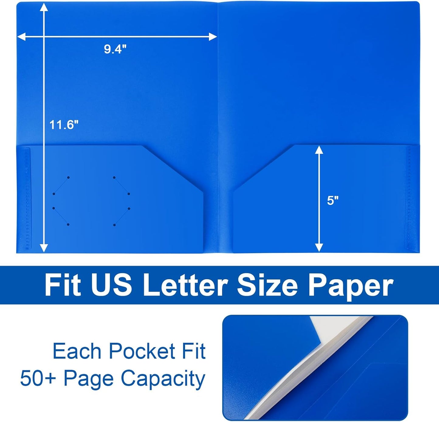 60-Pack Plastic Folders with Pockets,2-Pocket Poly Folders Holds 8-1/2" x 11" Paper for School/Office/Home, Blue