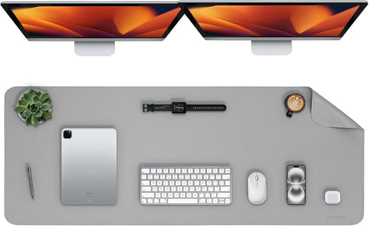 Oversized Non-Slip Desk Pad Protector – Grips Desk Firmly, Anti-Slip Like You've Never Seen! Vegan Leather Waterproof Laptop Mat for Keyboard & Mouse – Large Office Pad– Mist Gray