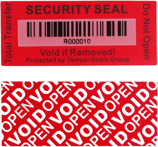 100pcs 25x60mm Red Total Transfer Tamper Evident Security Void Stickers/Labels/Seals with Barcode