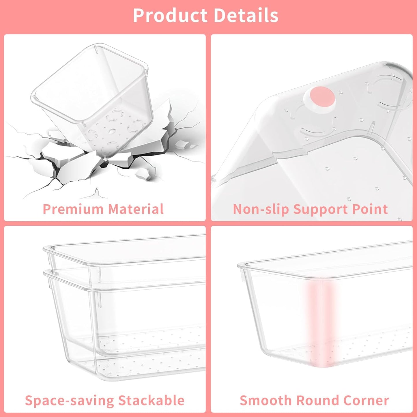 72 PCS Plastic Drawer Organizer Set, 4-Size Clear Bathroom and Vanity Desk Drawer Organizer Trays, Non-Slip Versatile Storage Divider Bins for Makeup Jewelry Bedroom Office Kitchen Gadgets