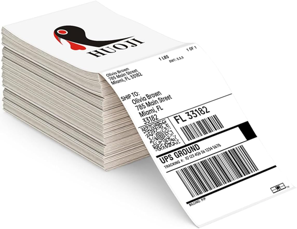 Thermal Shipping Labels 4x6, Pack of 500 Direct Thermal Printer Labels Fanfold, Compatible with Rollo, Zebra, MUNBYN Printers(Commercial Grade)