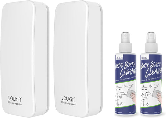 loukin 2 Pack Magnetic Dry Erase Eraser, Whiteboard Eraser, Glass Board Remover, 3.4 fl oz Whiteboard Cleaner * 2 Included, for Classroom, Home and Office Use (White)