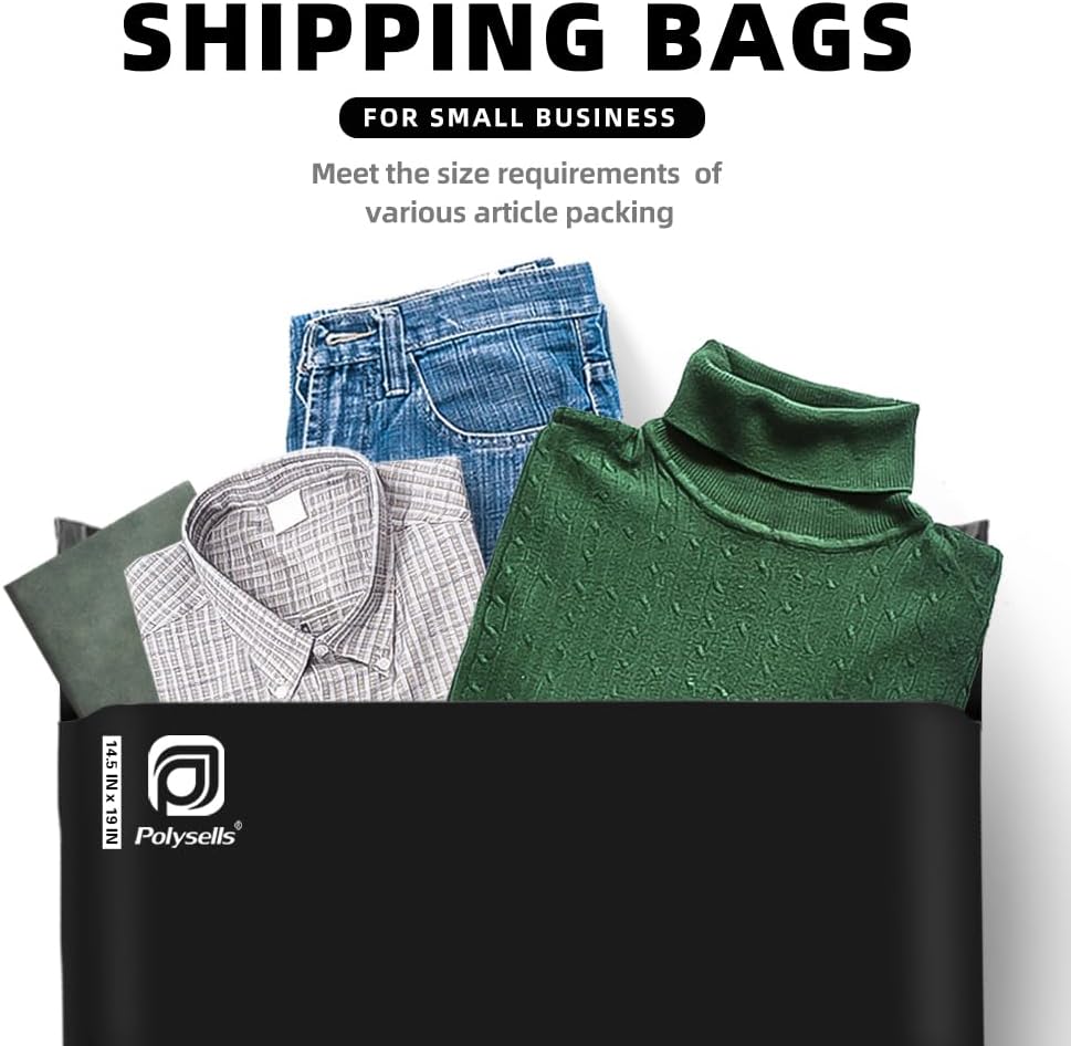POLYSELLS 50 pcs 14.5x19 Inches Black Poly Mailers Shipping Envelopes, Strong Adhesive Sealing, Waterproof, and Tear-resistant Postal Mailing Bags for Clothing, Books, and Accessories