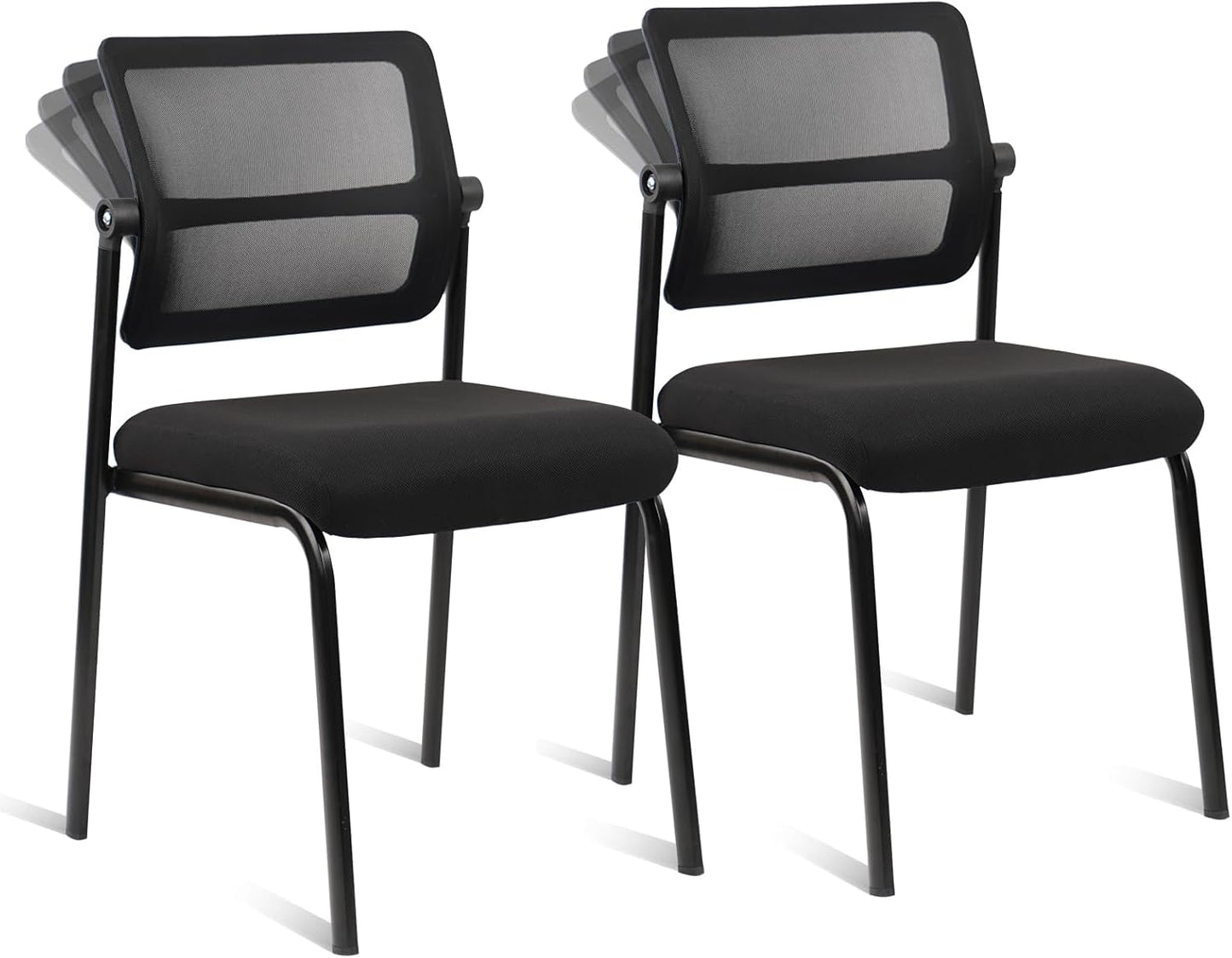 CLATINA Stacking Armless Office Waiting Room Chair with Adjustable Backrest, Stackable Mesh Guest Reception Desk Chairs with Ergonomic Lumbar Support for Conference Lobby Side School, Black, 2 Pack