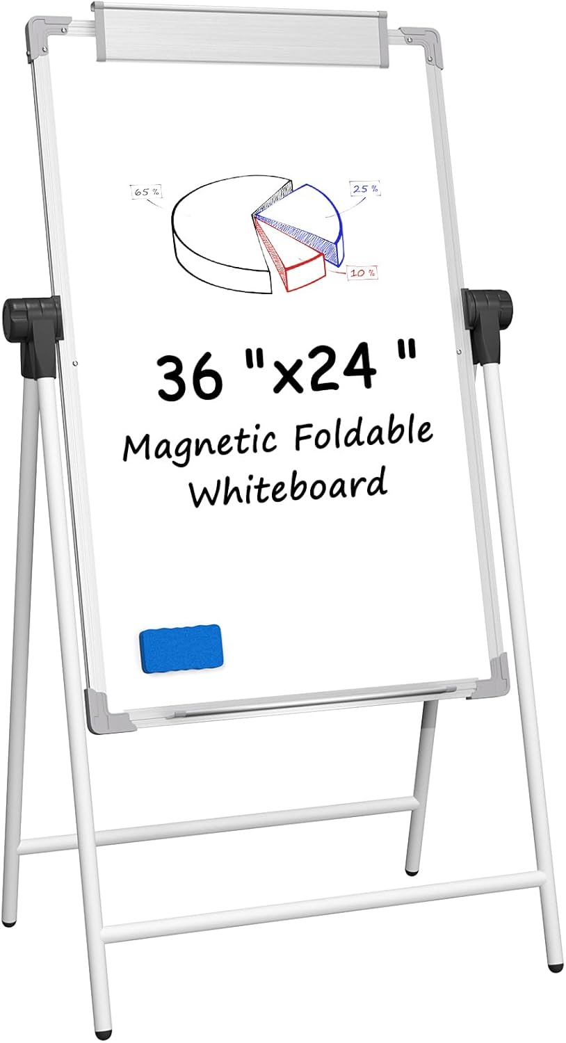 MaxGear Magnetic Portable Dry Erase Board, 36" x 24" Foldable Easel Whiteboard A-Stand Double-Sided Easel Dry Erase Board for School and Classroom, Home, Office Stand Height Adjustable Flip Chart