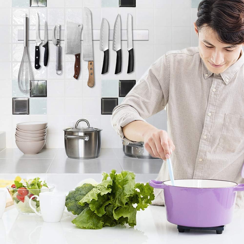 Ninonly 20 Inch Magnetic Knife Strip, Premium Stainless Steel Wall Mounted Kitchen Knives Bar,Space-Saving Powerful No Drilling Magnetic Knife Rack for Home Kitchen Utensil Holder & Tool Holder