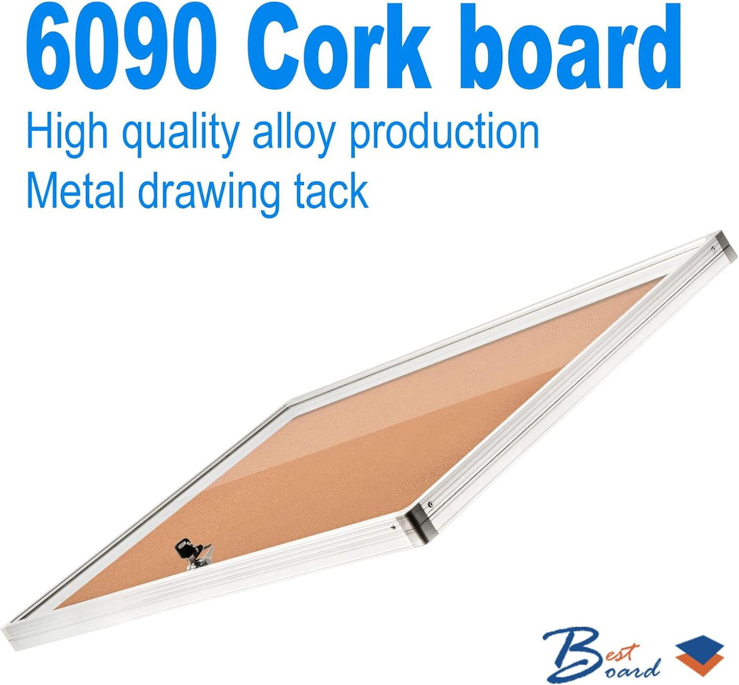 Pinboard Enclosed Bulletin Board 36 x 24 Inch Lockable Cork Noticeboard for School Office, Wall Display Case with Lock (Cork Board)