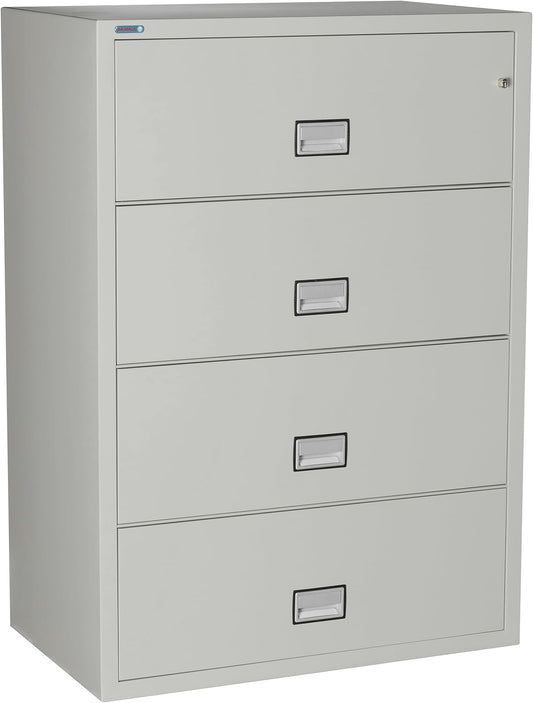 38 inch Wide 4-Drawer Lateral Fireproof File Cabinet – Legal and Letter Size Filing – Key Lock – Water Resistant – Fire Safe and Impact Rated – Light Gray Finish – Model LAT4W38LG