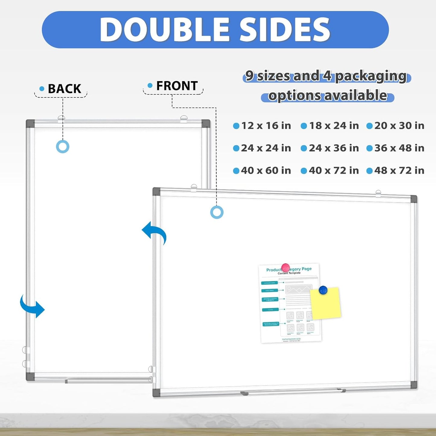WALGLASS 4 Pack White Board, 36" x 24" Double-Sided Dry Erase White Board for Wall, Hanging Mounted Whiteboard, Horizontal or Vertical Silver Aluminium Frame for Home, School, Office, Kitchen