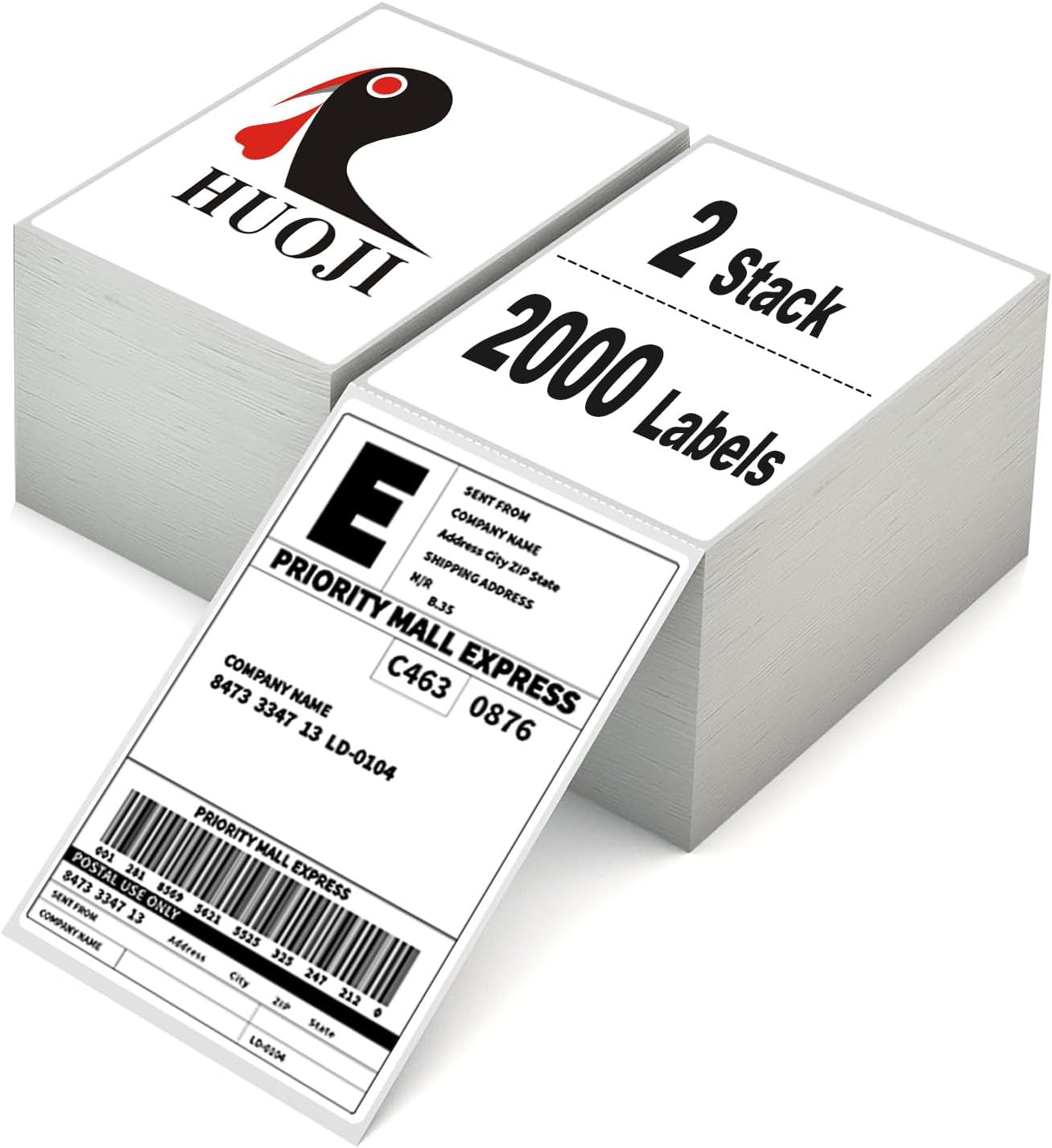 HUOJI 4x6 Direct Thermal Shipping Labels, 2 Stacks 2000 Labels, Fanfold, Compatible with Rollo, Zebra, MUNBYN Printers(Commercial Grade)