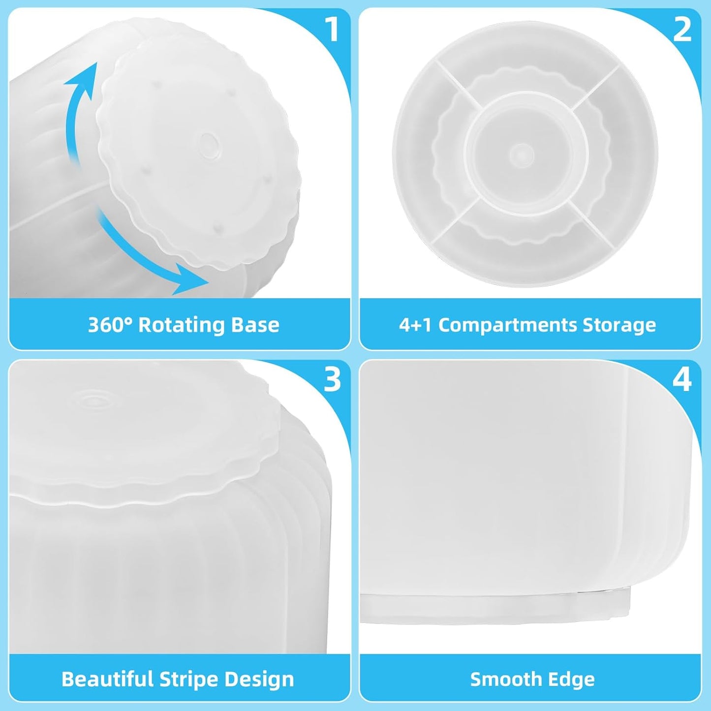 Marbrasse Desk Organizer, 360-Degree Rotating Pen Pencil Holder, Desk Organizers and Accessories with 5 Compartments Pencil Holder, Art Supply Storage Box Caddy (Translucent)