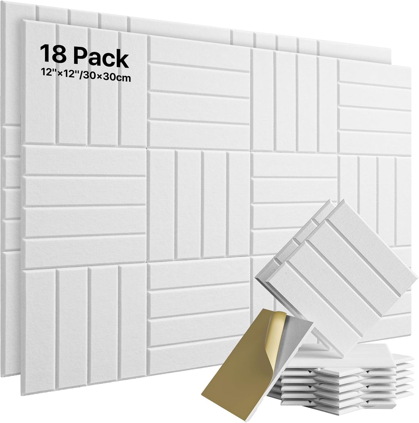 18 Pack Sound Proof Foam Panels for Walls, Self-Adhesive Acoustic Panels Sound Absorbing, 12" X 12" X 0.4" High Density Soundproof Wall Panels Tiles for Door, Ceiling, Home Office