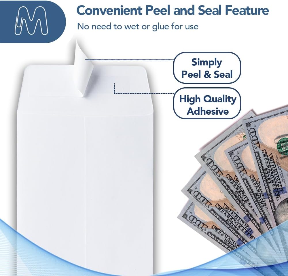 MOS #7 White Coin Envelopes 3.5 x 6.5 Inch 120 Pack — Self-Seal Money Envelopes for Cash, Budgeting, Savings Challenges, Seed Storage, Small Parts