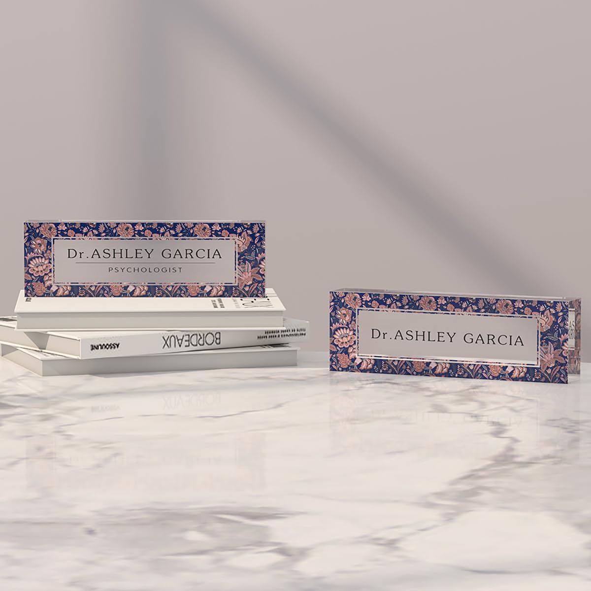 Personalized Office Desk Name Plate on Acrylic Glass - Custom Nameplate Decor, Accessories - Gift for Boss, Coworkers