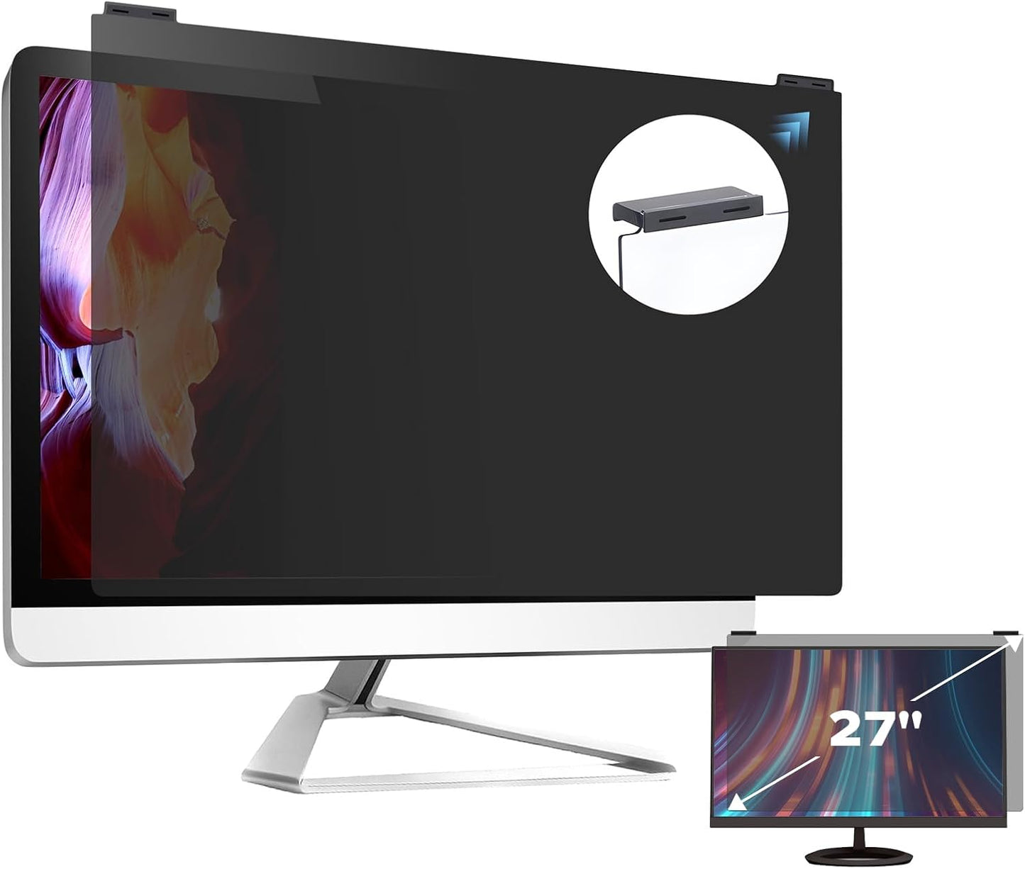 Computer Privacy Screen Filter 27 Inch, 9H Hardness Hanging Computer Screen Privacy Shield Compatible with 16:9 Widescreen Monitor, Eye Protection and Blue Light Blocks