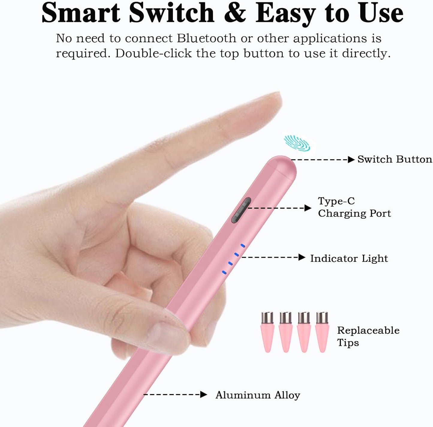 Stylus Pen for Android and iOS Touch Screen Pen,Tablet Pencil with 4 Pom Tip,Magnetic Phone Stylus Compatible with Samsung/Huawei/Lenovo/Mi/Vivo and Other Android Smartphone and Tablet Devices - Pink