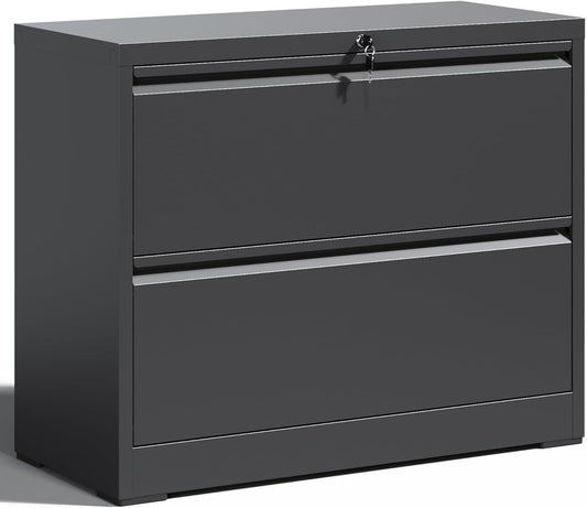Locking File Cabinet with 2 Drawer Heavy Duty Large Metal Filing Cabinets Home Office Black Lateral File Cabinets Wide Steel Cabinet fors Legal/Letter Size,Assembly Required