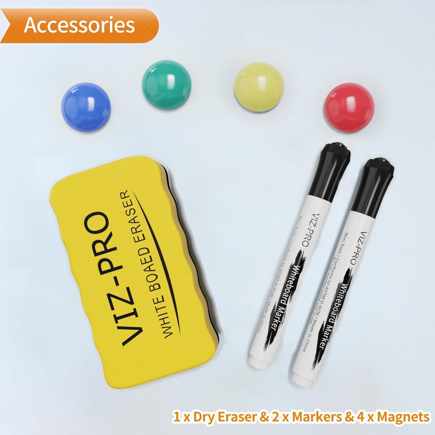 VIZ-PRO Magnetic Whiteboard/Dry Erase Board, 40 X 30 Inches, Includes 1 Eraser & 2 Markers & 4 Magnets