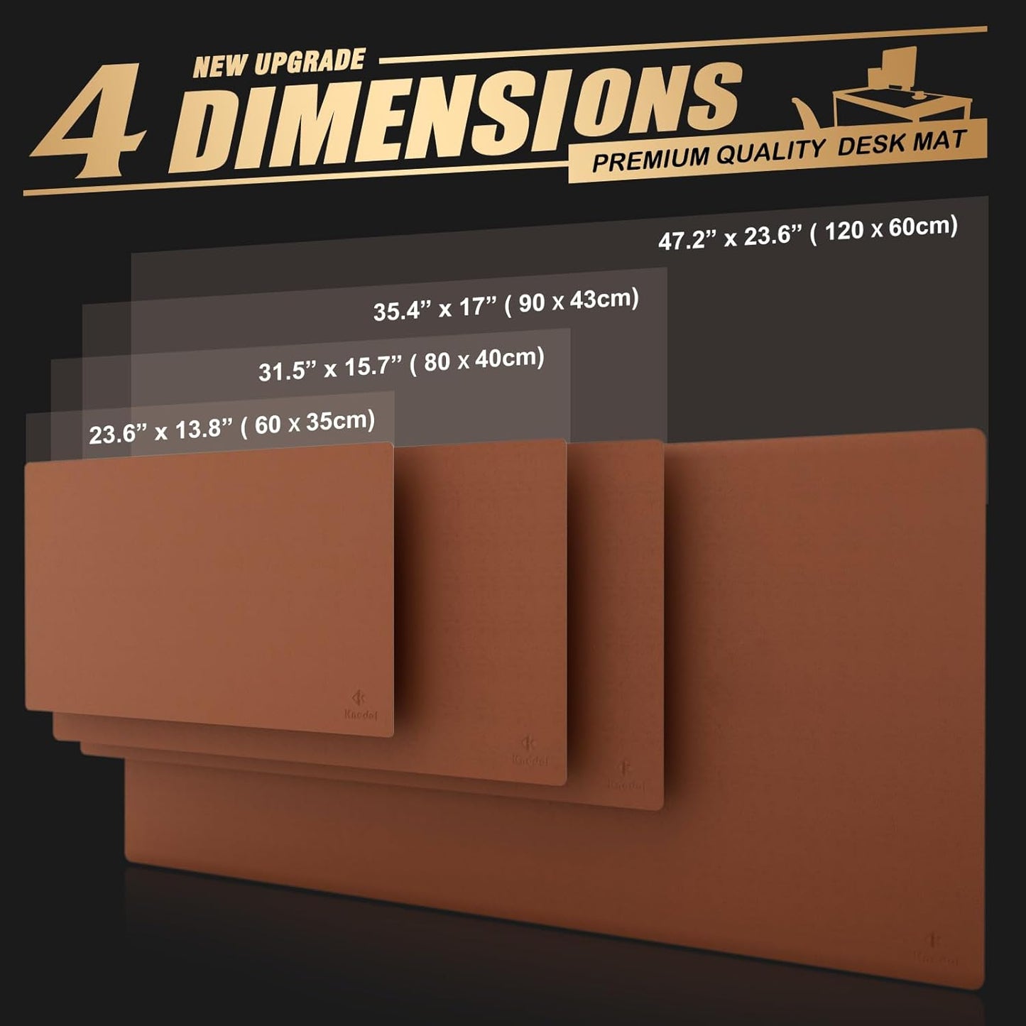 K KNODEL Small Office Leather Desk Mat, Mouse and Keyboard Pad, Computer and Laptop Mat, Desktop Protector and Cover, Writing Pad and Blotter (23.6"x13.8", Brown)