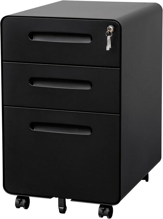 3 Drawer File Cabinet with Lock and 4 Keys, Mobile Metal Filing Cabinet, File Cabinets for Home Office, Under Desk, Pre-Assembly, File Drawer, Letter/Legal/A4 Hanging File Folders