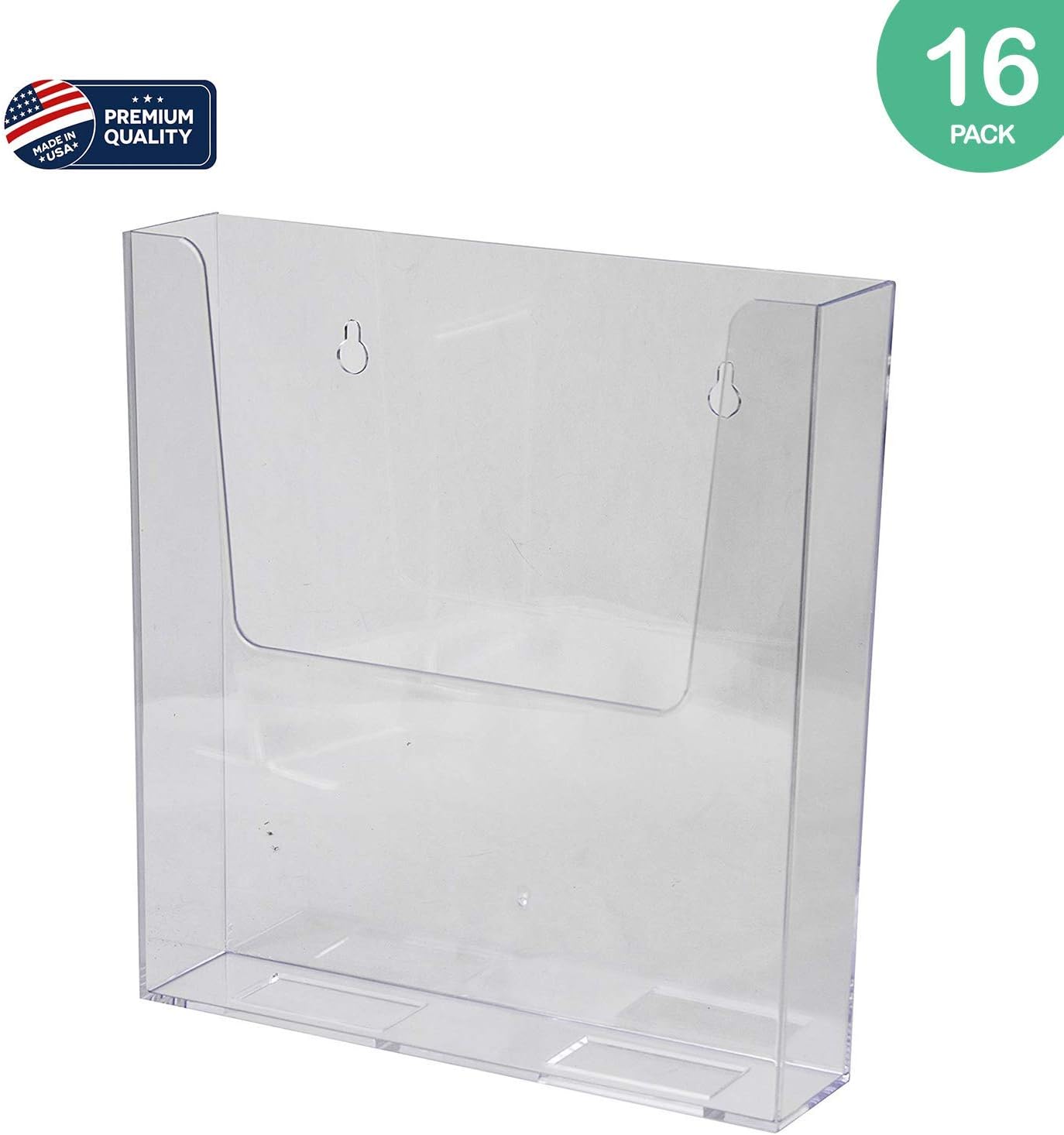 Clear-Ad - Acrylic Wall Mount Brochure Holder 8.5x11 - Plastic Hanging Flyer Holders - Adhesive or Wall Mounted File and Magazine Rack - Single Pocket Literature Display Box - LHW-M161 (Pack of 16)