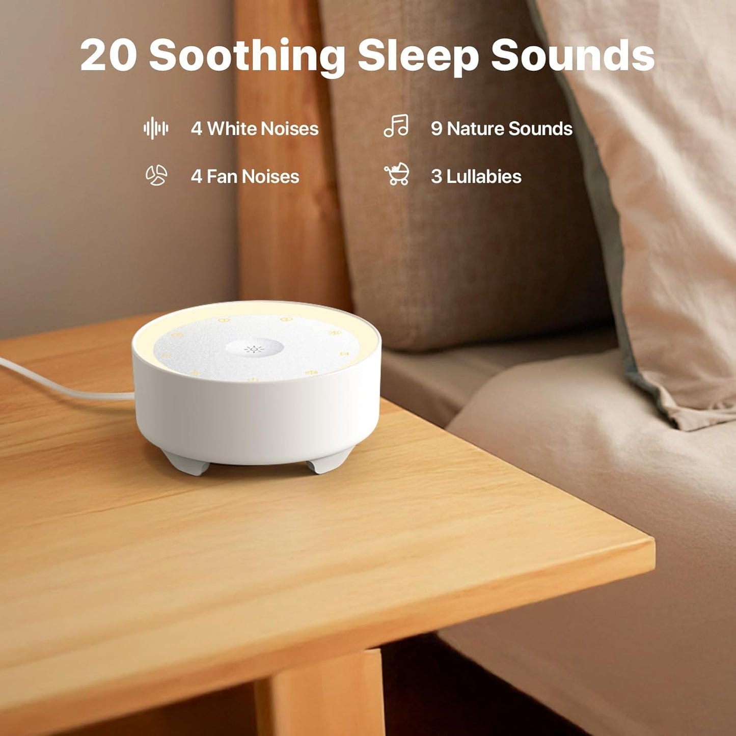 Kipcush Sound Machine & Night Light for Adults/Baby/Kid. White Noise Machine with Max 8H Timer & 20 Soothing Sleep Sounds. Small Size & Portable Design for Bedroom, Office, Travel. Favorites Buttons