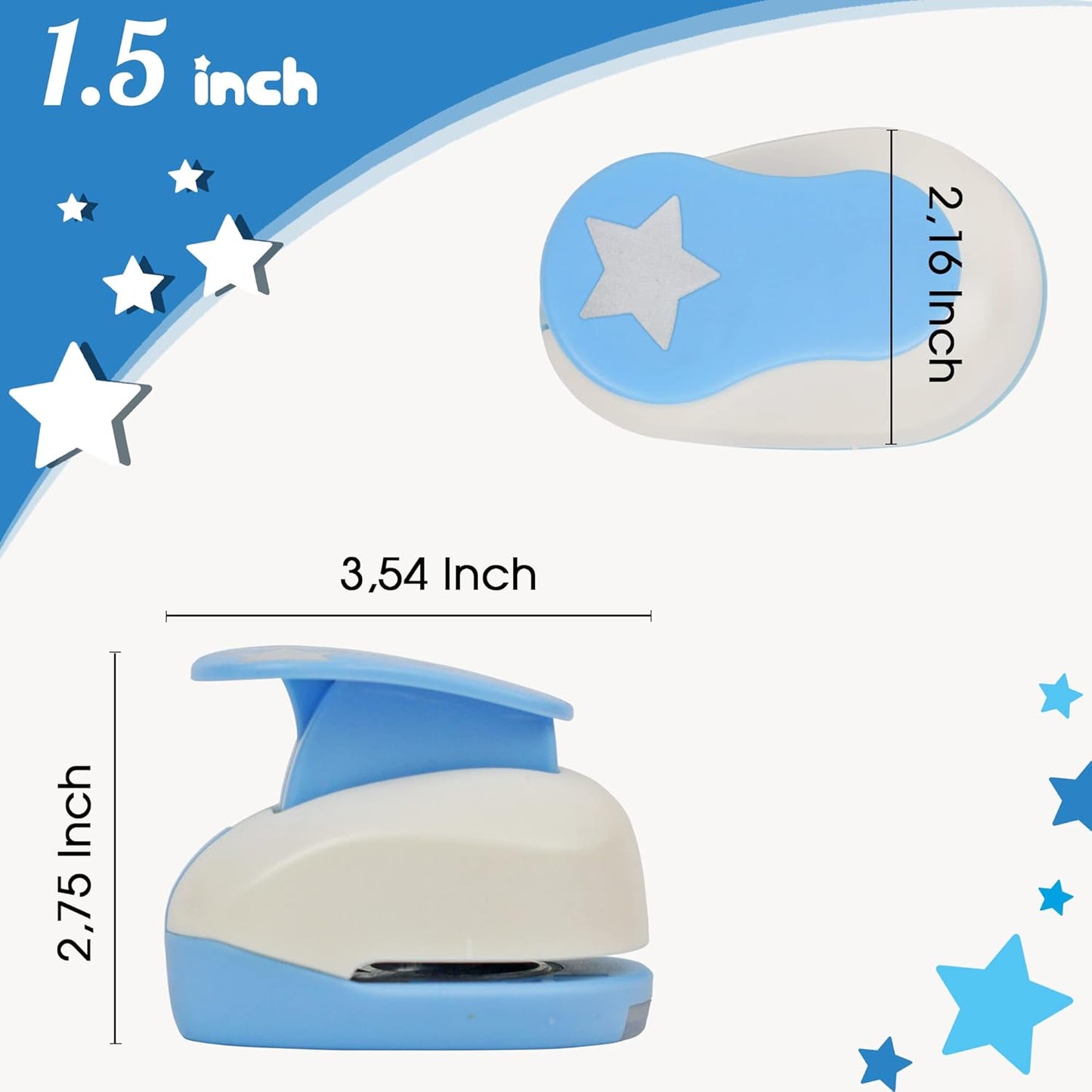 Star Hole Punch for Paper Crafts, 1.5-Inch Across, Small Hole Star Punch Cutter, Lever Punch Shape for Card Making, Scrapbooking, DIY Arts