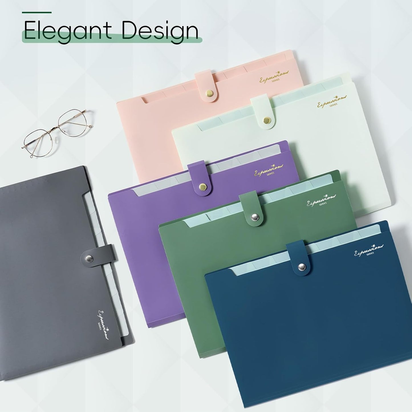 Sooez Elegant Accordion File Organizer with Labels, 8 Pocket Expanding File Folder, Portable Folders for Documents, Cute Paper Organizer for School Office Supplies, Letter Size, Black