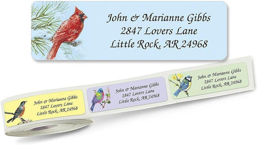 Birds Rolled Personalized Return Address Mailing Labels with Dispenser, Set of 500,5 Designs, Small ¾ x 2½ Inch Size, Custom Self-Adhesive Sticker Roll, by Colorful Images