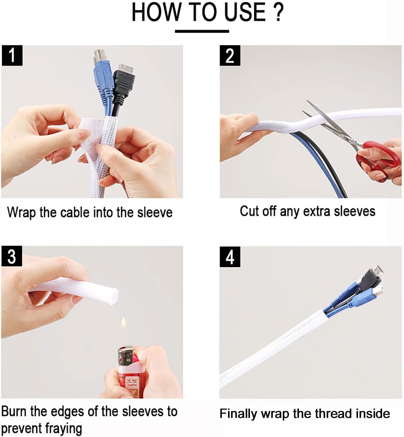 25ft 1 Inch White Cable Sleeve – Split Wire Loom Tubing Cord Protector – Flame Retardant Polyester Cable Cover for Desk, TV, PC Setup – Protects Cords from Pets & Organizes Wires