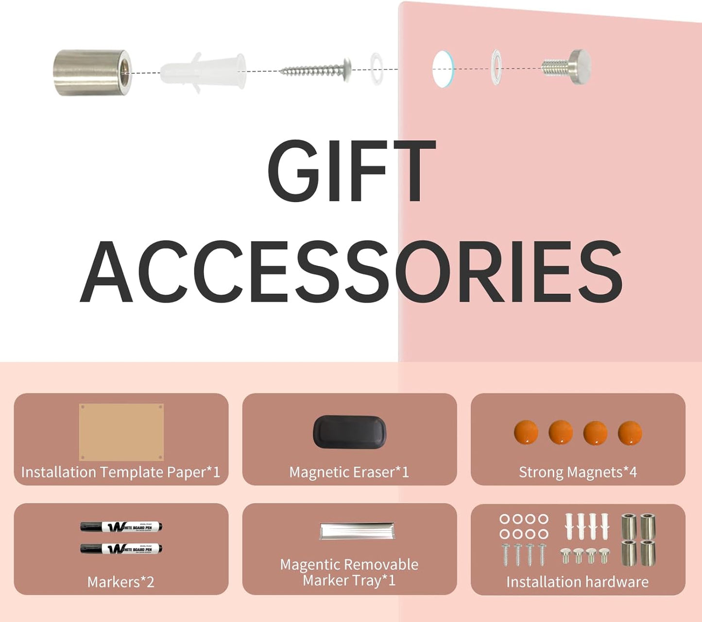 Magnetic Glass Dry Erase Board - White Board 48 x 36 Inch Wall Mounted Glass Whiteboard, Large Frameless Glass White Board for Wall Office, Home & School, Pink