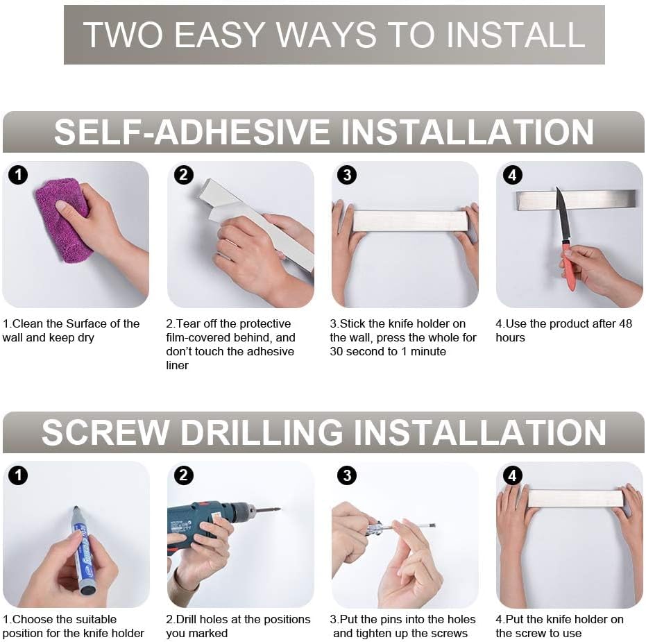 Ninonly 20 Inch Magnetic Knife Strip, Premium Stainless Steel Wall Mounted Kitchen Knives Bar,Space-Saving Powerful No Drilling Magnetic Knife Rack for Home Kitchen Utensil Holder & Tool Holder