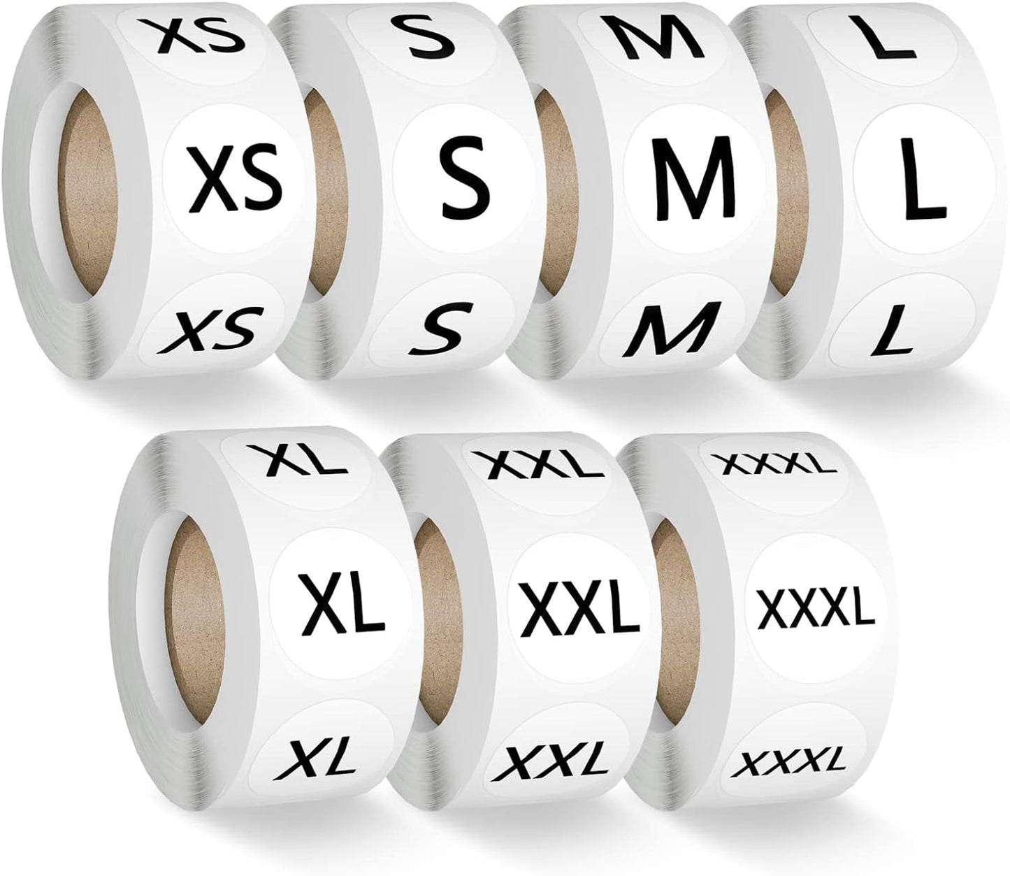 3500 Pcs 7 Sizes 7/8 Inch Clothing Size Stickers Labels Rolls, Labelchoice Black Round Self Adhesive Apparel Size Labels Stickers for Clothing T Shirts Trousers Skirt Retail (XS,S,M,L,XL,XXL,XXXL)