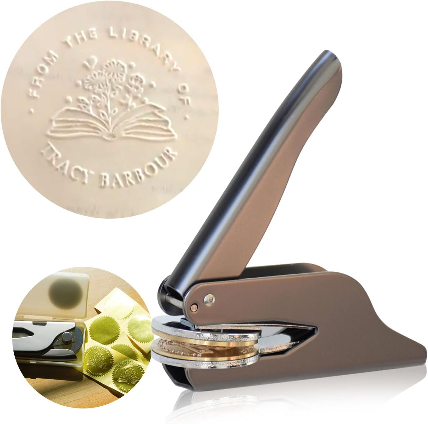 Custom Book Embosser Stamp Personalized for Book Lover, Personal Stamp Gift for Book, Ex Libris, Envelop, Sticker, Wedding Invitation, Embossing Stamp Includes 10pcs Stickers (Black)